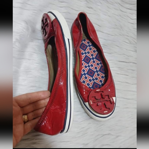 Tory Burch Shoes - Tory Burch Cherry Red Channing Reva canvas sneaker flats